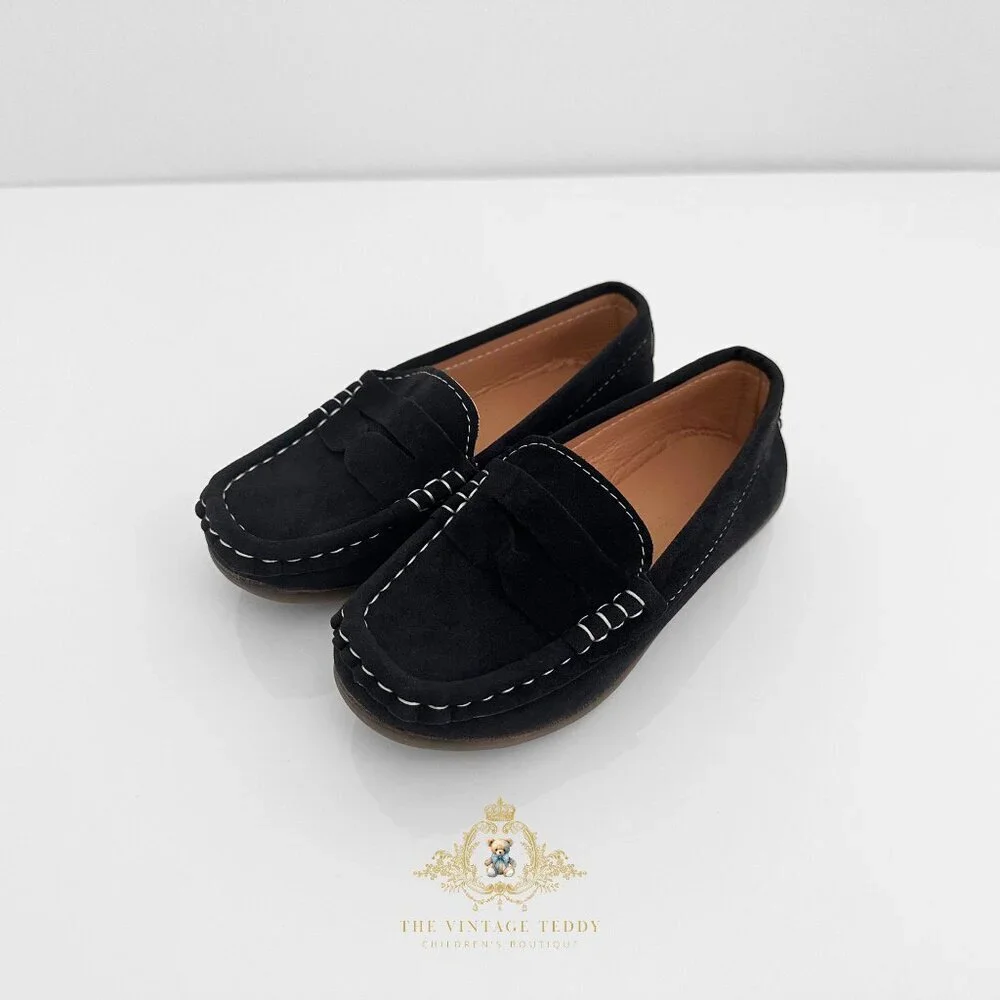 NWT Handsome Boys Vintage Style Classic Loafers Cute Children's Shoes Black 7